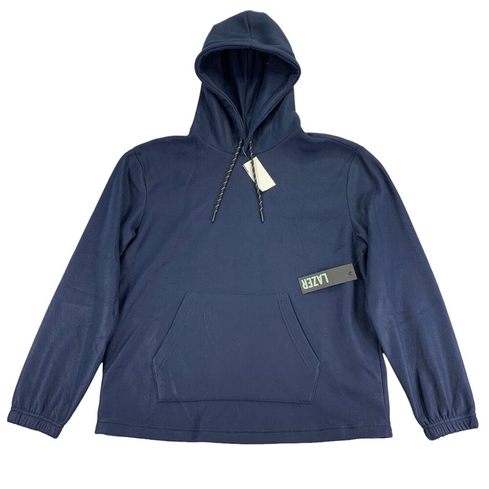 Lazer Mens Polar Fleece Solid Relaxed Fit Pullover Hoodie Navy Blue M